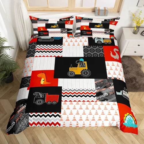 Miniatura 17 de Juego de ropa de cama de construcción, tamaño individual, para niños, camiones, juego de funda de edredón para niños, adolescentes, caricaturas
