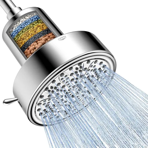 FEELSO - Cabezal de ducha filtrado, cabezal de ducha de alta presión con 6 modos de rociado y filtros para agua dura, elimina el cloro, mejora la