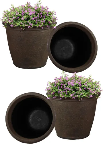 Miniatura 32 de Sunnydaze Anjelica - Maceta grande de plástico para plantas, maceta grande de plástico de doble pared para exteriores con agujeros de drenaje Óxido
