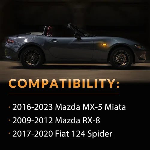 Miniatura 6 de Luces de marcador laterales LED ámbar secuenciales para Mazda MX-5 2016 en adelante, Mazda RX-8 2009-2012, Fiat 124 Spider 2017 en adelante