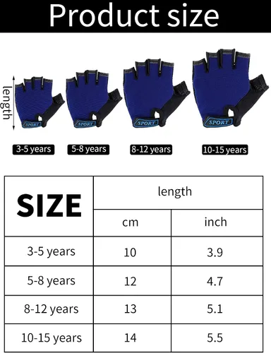 Miniatura 3 de Boao 3 pares de guantes de medio dedo para niños guantes de deporte antideslizantes de gel para niños Ciclismo de montar en bicicleta, azul, gris
