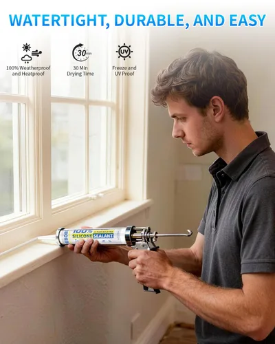 Miniatura 4 de Calafateo y sellador de silicona almendra, sellador de silicona 100% impermeable, a prueba de encogimiento y grietas, calafateo de silicona