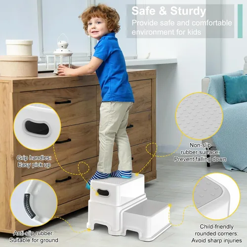 Miniatura 3 de Victostar Taburete para Niños Pequeños, Taburete de 2 Niveles para Niños para Lavabo de Baño, Taburete para Orinal con Superficie Antideslizante