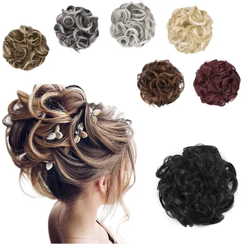 Miniatura 14 de Elaine Extensión de Moño Grande y Desordenado Cabello Rizado Moños Piezas de Cabello para Mujeres Sintético Ondulado Coleteros Grandes Gruesos Punta