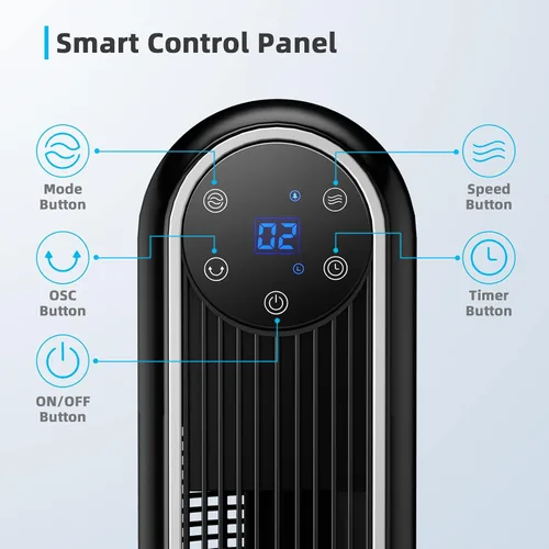 Miniatura 6 de COSTWAY Ventilador de torre, ventilador oscilante portátil de 42 pulgadas de 80 grados con control remoto, 3 modos de viento, panel de control