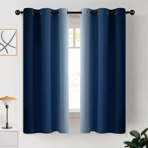 Miniatura 119 de COSVIYA Cortinas 100% Opacas Azul Degradado con Lazos Ajustables para Cocina Aislamiento Térmico Oscurecimiento de Habitación Cenefa con Bolsillo