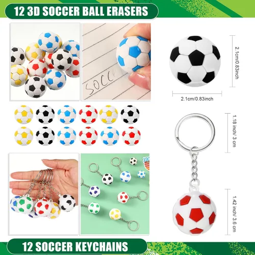 Miniatura 2 de Hiboom 110 recuerdos de fiesta de fútbol incluyen 12 bolsas de regalo, 12 silbatos, 12 borradores de bolas 3D, 12 llaveros, 12 pulseras de silicona