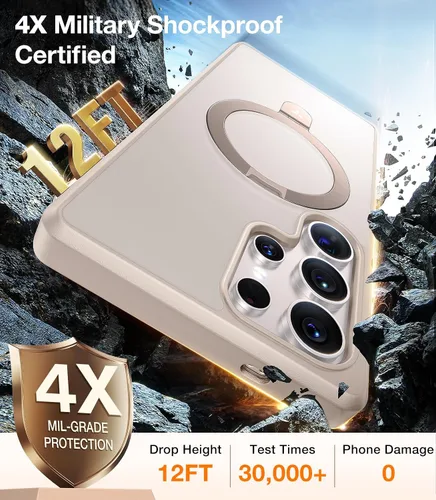 Miniatura 5 de TORRAS Funda magnética de albaricoque pálido para Galaxy S25 Ultra [compatible con Magsafe] soporte de anillo, a prueba de golpes, translúcida