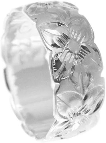 Miniatura 3 de Anillo de plata de ley 925 con flor hawaiana de plumeria alrededor de 0.315in, tamaño 3 a 14