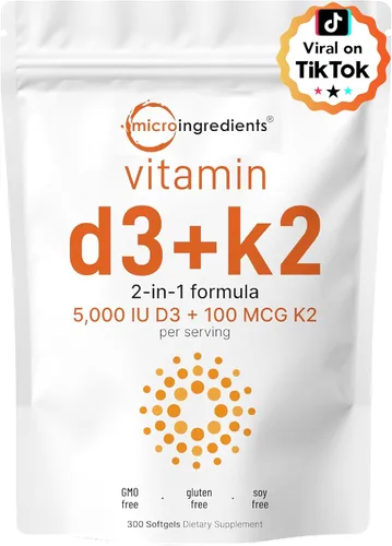 Miniatura 2 de Micro Ingredients Vitamina D3 5,000iu + K2 100mcg cápsulas blandas y complejo de magnesio triple puro de 400 mg cápsulas Paquete de 2 Vitaminas