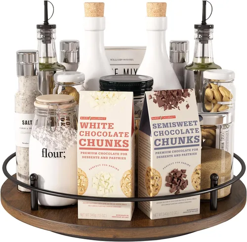 Miniatura 10 de Lazy Susan - Organizador giratorio de 12 pulgadas, organizador redondo de madera Lazy Susan y estante giratorio para especias para mesa de comedor