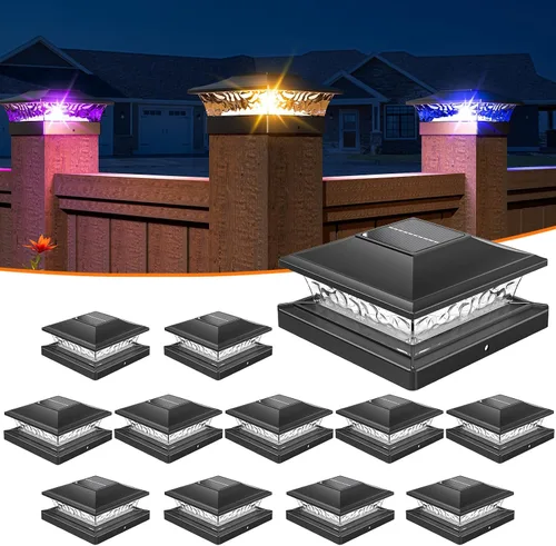 Miniatura 10 de APONUO - Luces solares para punta de poste con 8 colores RGB sólidos y flujo multicolor - Paquete de 4 luces solares para postes de 6x6, IP65