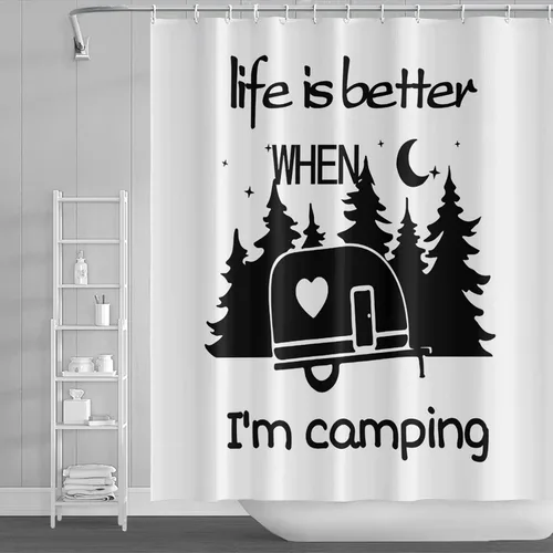 Miniatura 19 de Cortina de ducha Happy Camper de 48 x 72 pulgadas, diseño de caricaturas, remolque, hoguera, aventura al aire libre, cortina de baño para decoración