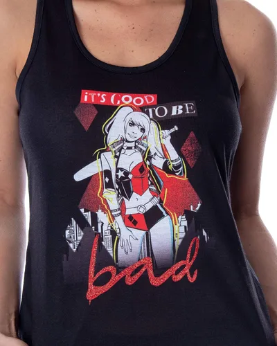 Miniatura 3 de DC Comics - Conjunto de pijama Harley Quinn para mujer, camiseta sin mangas y pantalones cortos con espalda cruzada, Negro