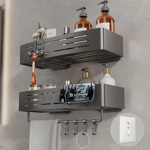 Miniatura 10 de Voldra Organizador de Ducha de Ventosa, 1 Paquete de Estantes de Ducha para Ducha Interior Sin Taladro, Organizador de Ducha de Sujeción de Aluminio