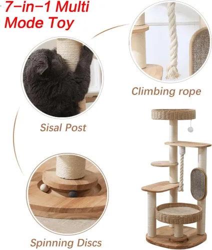 Miniatura 5 de Árbol de madera para gatos grandes, torre alta para gatos con poste rascador para gatos de interior, condominio para gatos de varios niveles