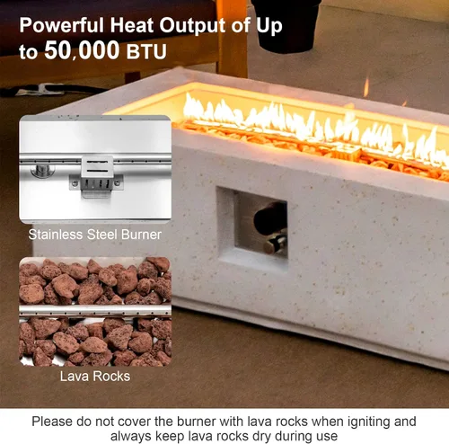 Miniatura 3 de Tangkula Mesa de fuego para exteriores de 50,000 BTU, mesa rectangular de gas propano de terrazo de 42 pulgadas con encendido automático, quemador