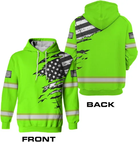 Miniatura 4 de Sudadera con capucha de alta visibilidad con la bandera de Estados Unidos para hombre, sudadera con capucha reflectante de seguridad para Sudadera