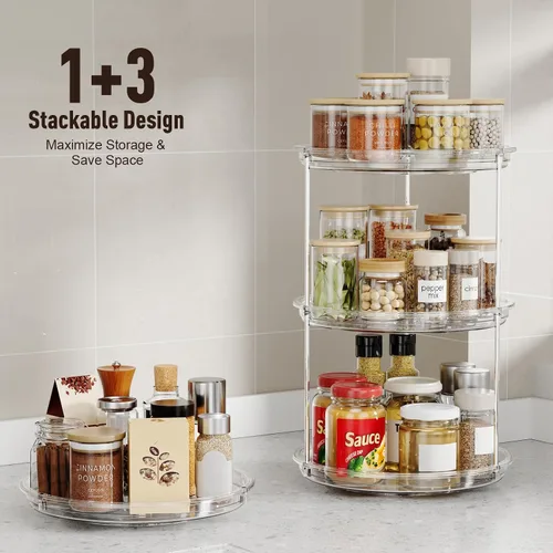 Miniatura 7 de Organizador Lazy Susan de 2 niveles, tocadiscos Lazy Susan de 9 pulgadas para gabinete, organizador apilable giratorio para especias para encimera