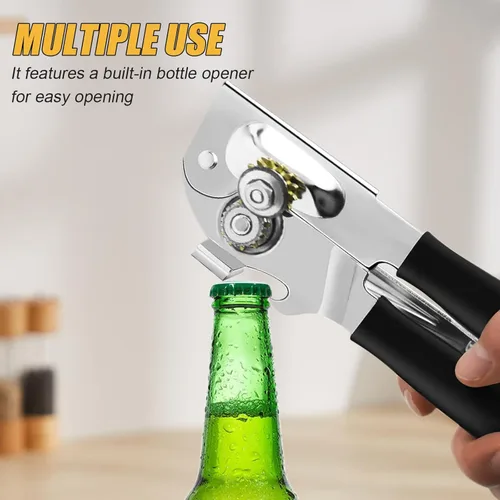 Miniatura 4 de Abridor de latas comercial, ICEKATl Abridor de latas manual de alta resistencia fácil para latas grandes con imán, manivela plegable con mangos Negro