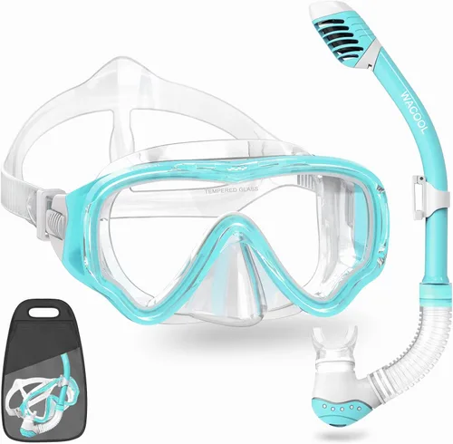 Miniatura 12 de WACOOL Snorkel, buceo, buceo, paquete de equipo para niños y jóvenes, vidrio recubierto antivaho con válvula de purga de silicona y antisalpicaduras
