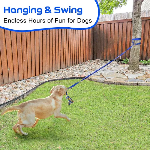 Miniatura 5 de XiaZ Juguete de tira y afloja para perros, juguete interactivo para perros, cuerda elástica para colgar con 2 juguetes de cuerda para masticar, Azul