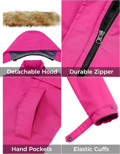 Miniatura 6 de ZSHOW Chaqueta de esquí impermeable para niñas, abrigo de invierno con forro polar cálido acolchado grueso