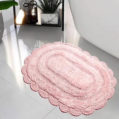 Miniatura 33 de Chardin home Alfombra de baño de ganchillo beige, alfombra de baño ovalada 100% algodón con borde de ganchillo artesanal hecho a mano, alfombra