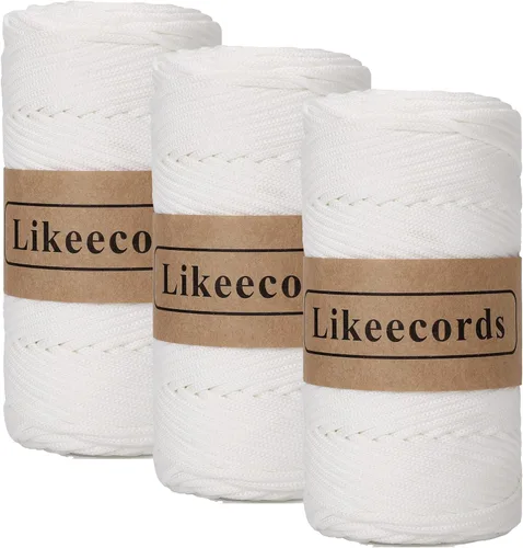 Miniatura 31 de Likeecords Cordón de macramé trenzado de poliéster de 0.157 in, 140 yardas/426 pies, hilo elástico para bolsa de ganchillo para manualidades, Verde
