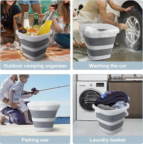 Miniatura 6 de Goderewild Paquete de 2 cubos plegables pequeños, 1.4 galones/5 litros sin BPA, cubos de agua plegables para lavado de autos, campamento, playa