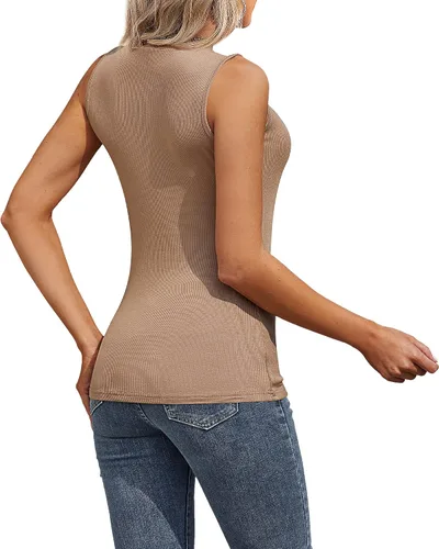 Miniatura 7 de 3 piezas de camisas sin mangas de cuello alto falso para mujer, camisetas elásticas ajustadas, básicas, ligeras, para capas