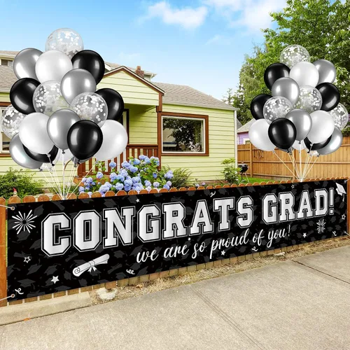 Miniatura 10 de Cartel de graduación de 37 piezas para decoración de globos de clase de 2026, pancarta de felicitaciones graduadas para decoración al aire libre