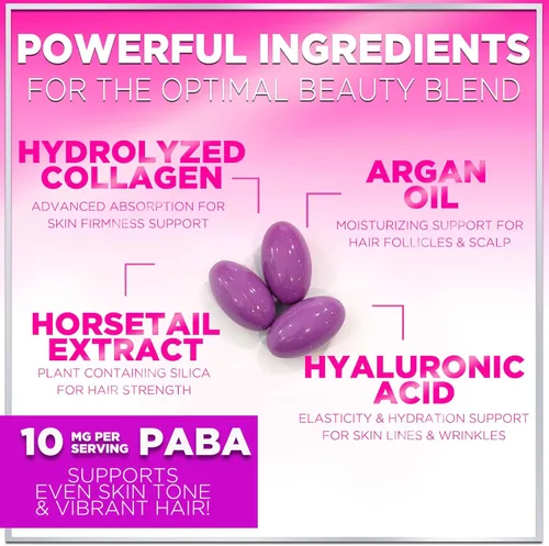 Miniatura 3 de Vitaminas para el cabello para mujeres para el crecimiento del cabello, suplemento con infusión de argán con colágeno, biotina y ácido hialurónico