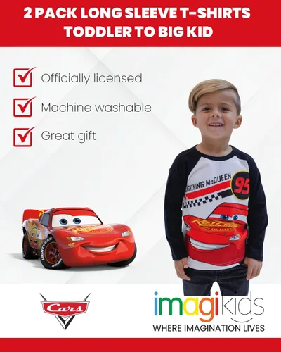Miniatura 3 de Disney Pixar Cars Lightning McQueen Tow Mater - Paquete de 2 camisetas de manga larga para niños pequeños a grandes