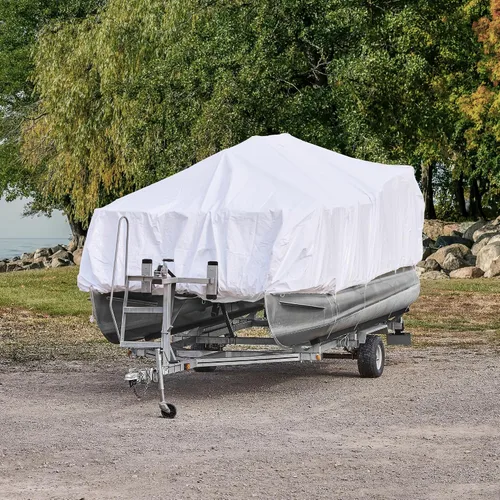 Miniatura 3 de Transhield Funda para barco pontón, funda de almacenamiento de pontón de 16 pies, resistente, impermeable y reutilizable, cuerda perimetral
