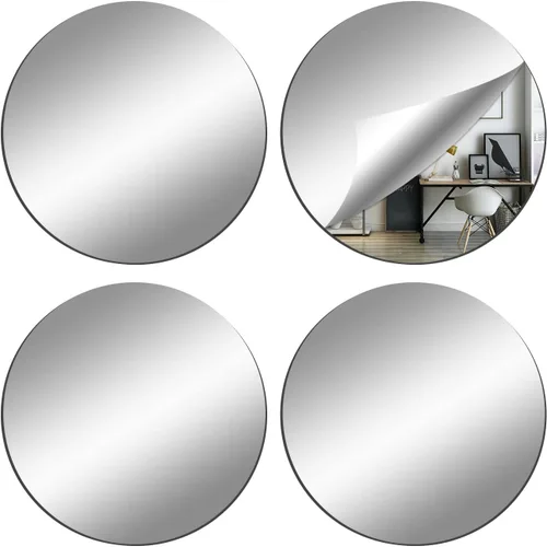4 piezas de azulejos redondos de vidrio, calcomanías autoadhesivas de 6 pulgadas, hoja circular pequeña para manualidades de bricolaje, bandejas de
