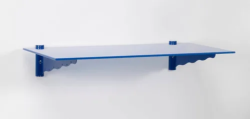 LTL Home Products Kit de estante de pared de vidrio azul rompecabezas, 11" x 24", con soporte azul ondulado Wave Bkye