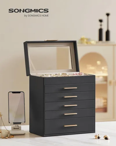 Miniatura 2 de SONGMICS UJBC171B01 - Joyero con tapa de cristal, organizador de joyas de 6 capas con 5 cajones, para gafas de sol y joyas grandes, almacenamiento