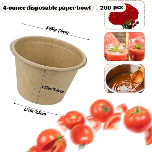 Miniatura 3 de 200 cuencos de papel biodegradables naturales de caña de azúcar de 4 onzas, cuencos de papel compostables para ensalada, sopa caliente, pasta