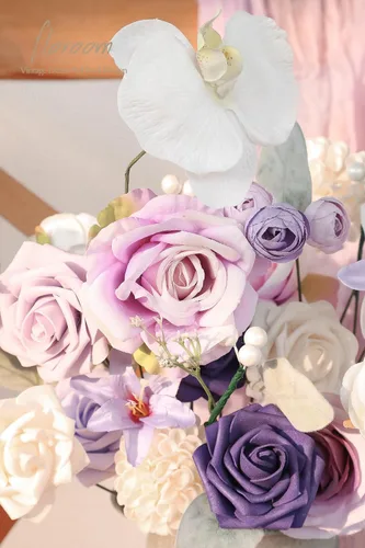 Miniatura 3 de Floroom - Flores artificiales de aspecto real en color lila, lavanda, púrpura y crema, rosas falsas, dalias y vegetación en conjunto de caja