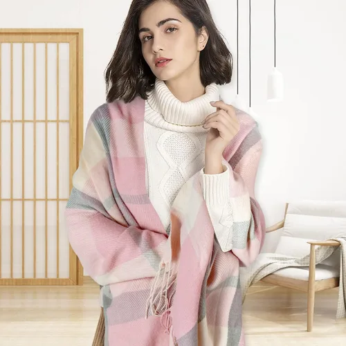 Miniatura 5 de Loritta Bufanda para mujer, chales largos a cuadros, para invierno, cálida, bufandas grandes, regalos