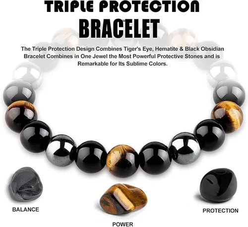 Miniatura 5 de HEFFY Black Raw Tourmaline Crystal Stone Necklace Pendant Amulet Pillar Pendant+Triple Protection Bracelet Hematite Obsidian Tiger Eye Bracelets for