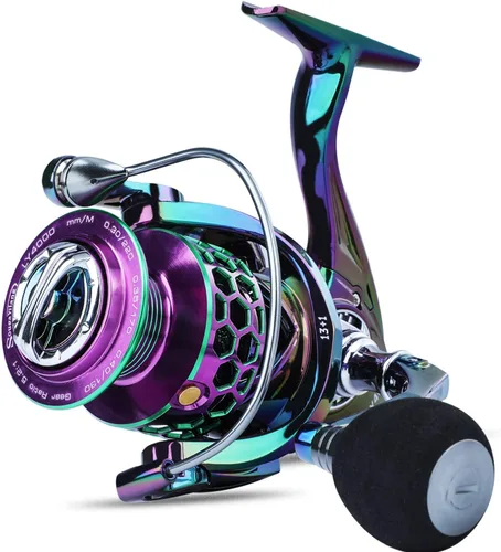 Sougayilang - Carrete de pesca colorido 13 + 1 BB, ultraligero, ultra suave, potente, carretes giratorios, con marco de grafito y gestión de línea