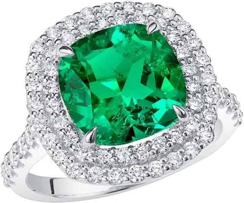 Peora Anillo de diamantes cultivados en laboratorio de esmeralda colombiana de 5 quilates en oro blanco o amarillo de 14 quilates, talla 4 a 10