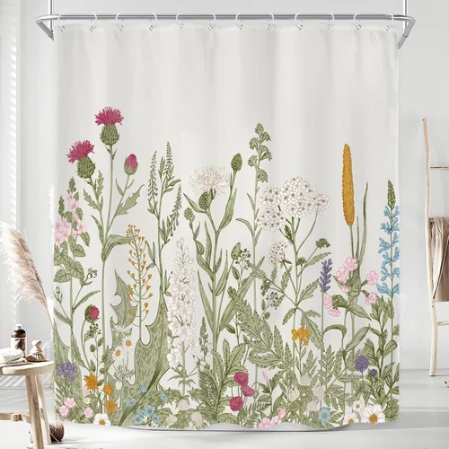 Miniatura 26 de Riyidecor - Cortina de ducha con estampado de flores silvestres para decorar un baño pequeño o una ventana, 36 pulgadas de ancho x 72 pulgadas