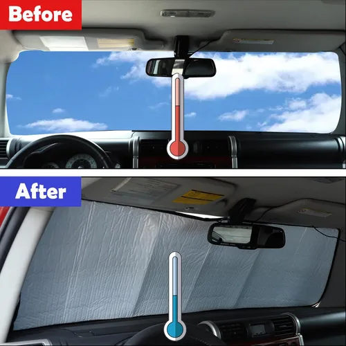 Miniatura 2 de Parasol para parabrisas compatible con Toyota FJ Cruiser 2007-2021, reflector plegable de rayos UV, mantiene tu vehículo fresco (estilo bandera)