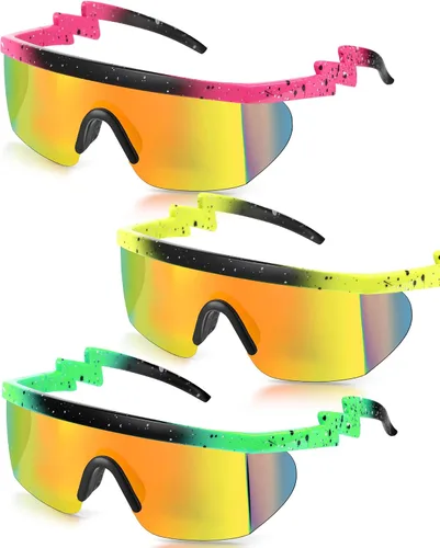 Frienda 3 pares de lentes de sol retro semi sin montura de los años 80 y 90 s zigzag gafas de sol transparentes de colores para hombres y mujeres