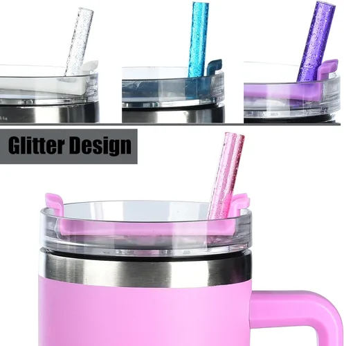 Miniatura 4 de ALINK Sorbetes reutilizables de glitter rosa para vaso Stanley de 40 oz y 30 oz, sorbetes de plástico duro de 12 pulgadas para vaso Stanley, Owala