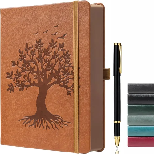 Miniatura 11 de ZXHQ - Cuadernos de diario A5 de 360 páginas a rayas con bolígrafo, para mujeres y hombres, cuaderno de escritura, diseño de árbol de la vida, Verde