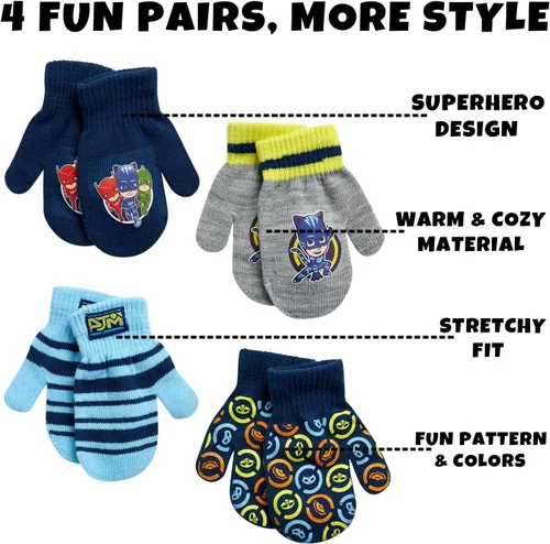 Miniatura 2 de PJ Masks Guantes de invierno para niños, paquete de 4 guantes y manoplas de PJ Masks (niño pequeño)